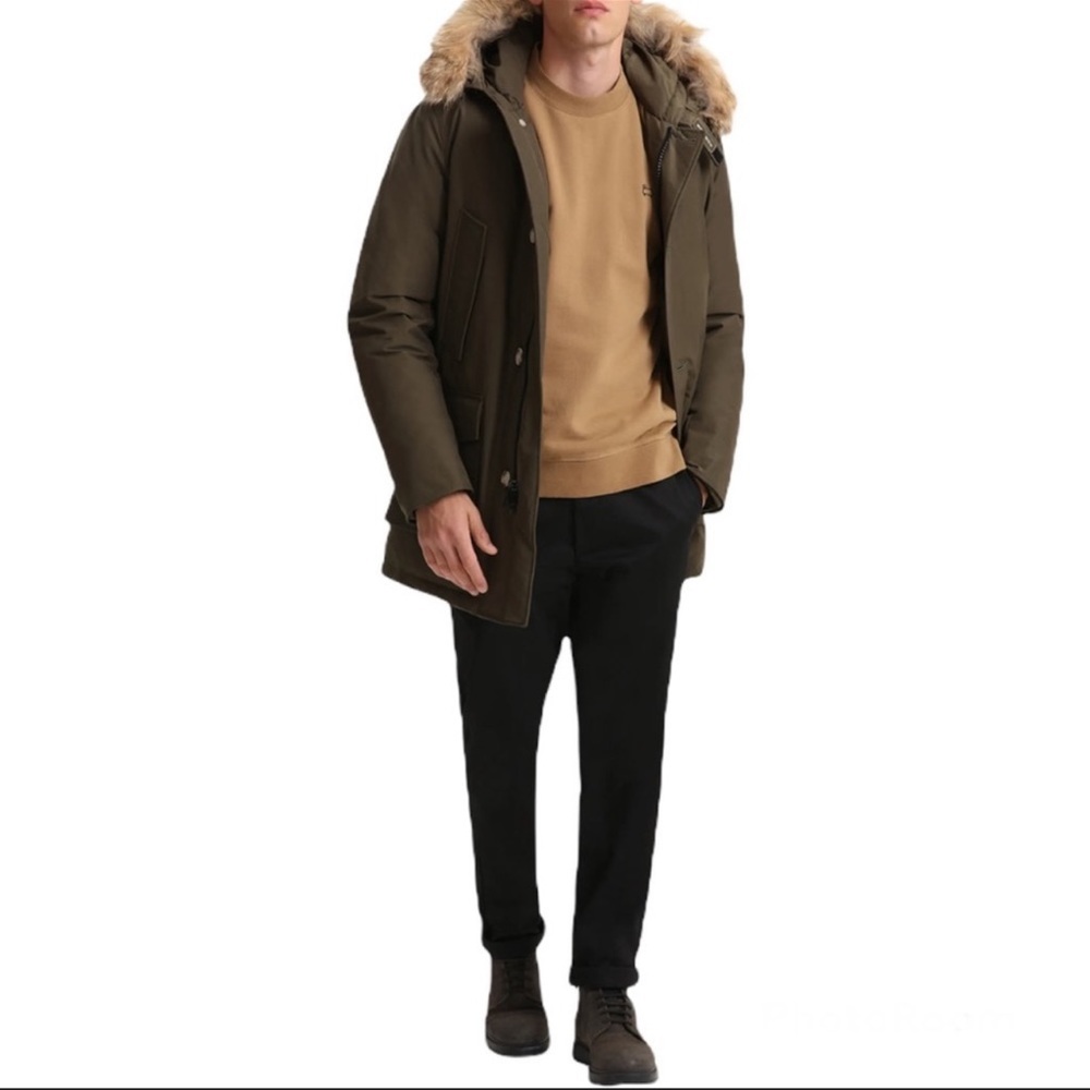 WOOLRICH LODEN MENS ARMY GREEN DOWN FILL COYOTE FUR ARCTIC PARKA COAT SIZE XL